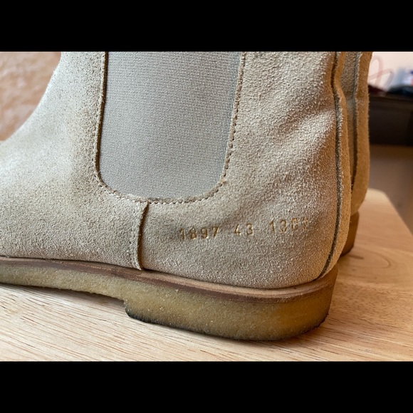 Mens Common Projects Suede Chelsea Boots - Tan Size 10 (MSRP-$525) Made In Italy - Picture 8 of 12